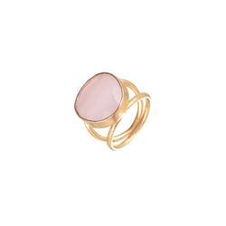 Anillo Plata Dorada Mujer ANM0055DO12CR Piedra Mineral Cuarzo Rosa Redonda