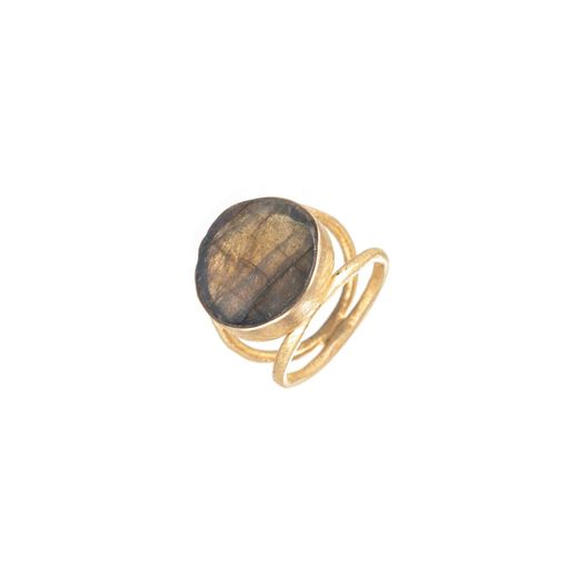 Anillo Plata Dorada Mujer ANM0055DO12LA Piedra Mineral Labradorita Redonda