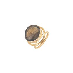 Anillo Plata Dorada Mujer ANM0055DO14LA Piedra Mineral Labradorita Redonda