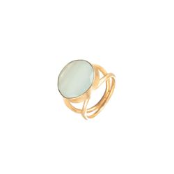 Anillo Plata Dorada Mujer ANM0055DO16CA Piedra Mineral Calcedonia Redonda