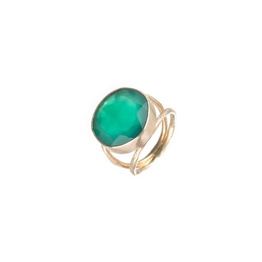 Anillo Plata Dorada Mujer ANM0055DO16OV Piedra Mineral Onix Verde Redonda