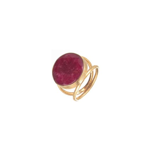 Anillo Plata Dorada Mujer ANM0055DO16RU Piedra Mineral Rubí Redonda