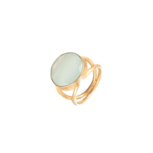 Anillo Plata Dorada Mujer ANM0055DO18CA Piedra Mineral Calcedonia Redonda