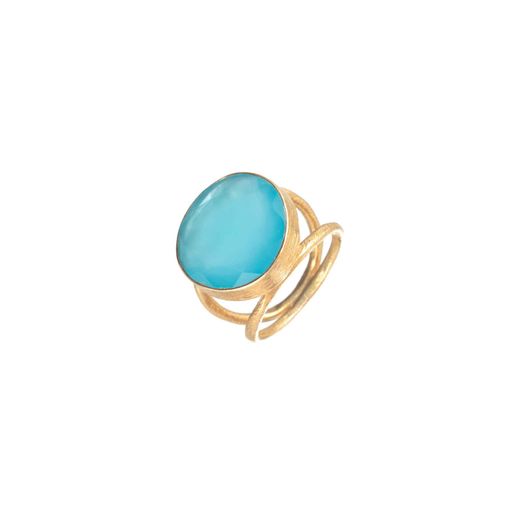 Anillo Plata Dorada Mujer ANM0055DO18CB Piedra Mineral Calcedonia Azul Redonda