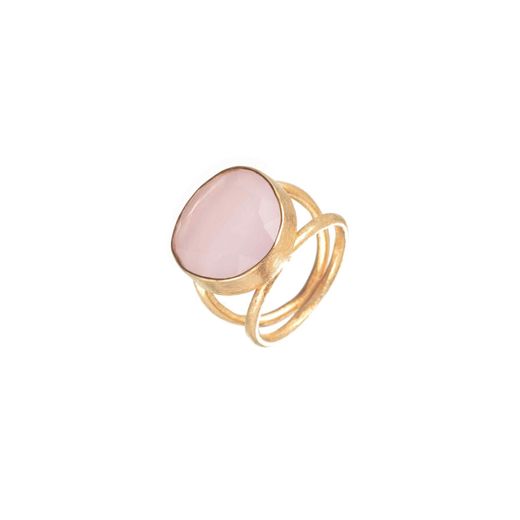 Anillo Plata Dorada Mujer ANM0055DO18CR Piedra Mineral Cuarzo Rosa Redonda