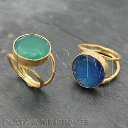 Anillo Plata Dorada Mujer ANM0055DO18PL Piedra Mineral Piedra Luna Redonda