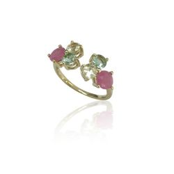 Anillo Plata Dorada Mujer ANM0062DO14RU Piedras Minerales Rubí
