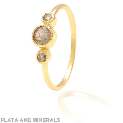 Anillo Plata Dorada Mujer ANM0063DO12LA Piedras Minerales Labradorita