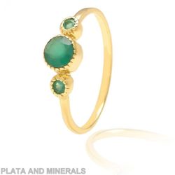Anillo Plata Dorada Mujer ANM0063DO14OV Piedras Minerales Onix Verde