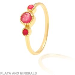 Anillo Plata Dorada Mujer ANM0063DO14RU Piedras Minerales Rubí