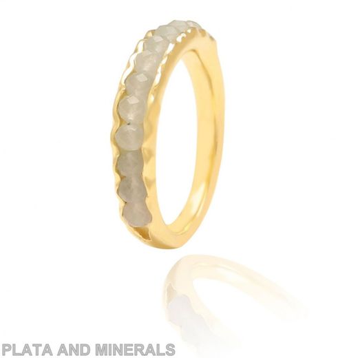Anillo Plata Dorada Mujer ANM0065DO12CA Piedras Minerales Calcedonia