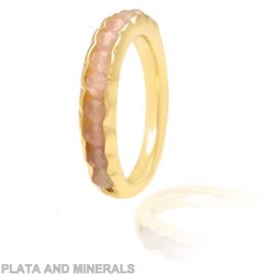 Anillo Plata Dorada Mujer ANM0065DO16CR Piedras Minerales Cuarzo Rosa