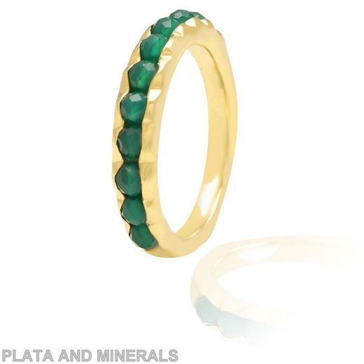 Anillo Plata Dorada Mujer ANM0065DO16OV Piedras Minerales Onix Verde