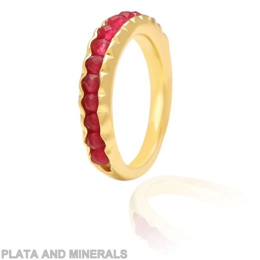 Anillo Plata Dorada Mujer ANM0065DO16RU Piedras Minerales Rubí