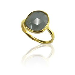 Anillo Plata Dorada Mujer ANM0067DO14OC Piedra Mineral Ojo de Gato