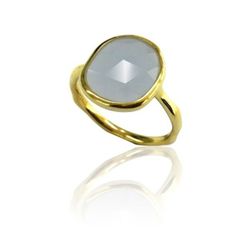 Anillo Plata Dorada Mujer ANM0067DO16CB Piedra Mineral Calcedonia Azul