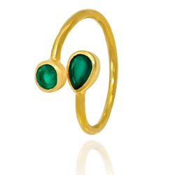 Anillo Plata Dorada Mujer ANM0071DO12OV Piedra Mineral Onix Verde