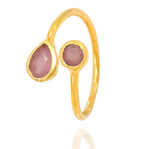 Anillo Plata Dorada Mujer ANM0071DO14CR Piedra Mineral Cuarzo Rosa