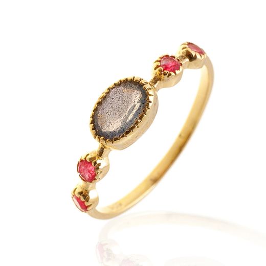 Anillo Plata Dorada Mujer ANM0072DO14LA Piedra Mineral Labradorita