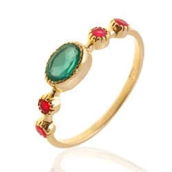 Anillo Plata Dorada Mujer ANM0072DO14OV Piedra Mineral Onix Verde