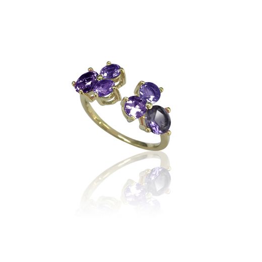 Anillo Plata Dorada Mujer ANM0076DO12AM Abierto C. Piedras Minerales Amatista