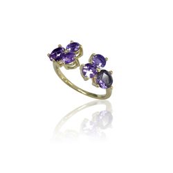 Anillo Plata Dorada Mujer ANM0076DO14AM Abierto C. Piedras Minerales Amatista