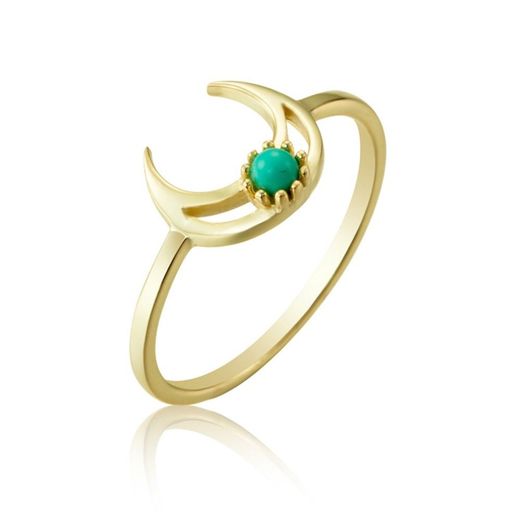 Anillo Plata Dorada Mujer ANM0077DO14TU Media Luna C. Piedra Mineral Turquesa