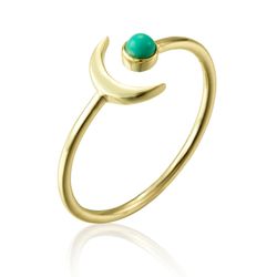 Anillo Plata Dorada Mujer ANM0079DO14TU Luna C. Piedra Mineral Turquesa