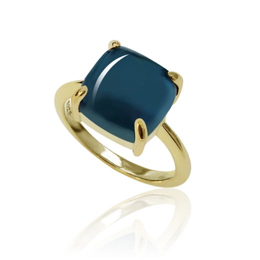 Anillo Plata Dorada Mujer ANM0080DO12GB Piedra Mineral Glass Blue