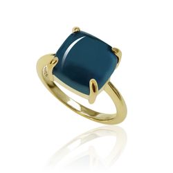 Anillo Plata Dorada Mujer ANM0080DO14GB Piedra Mineral Glass Blue