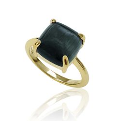 Anillo Plata Dorada Mujer ANM0080DO14OC Piedra Mineral Ojo de Gato