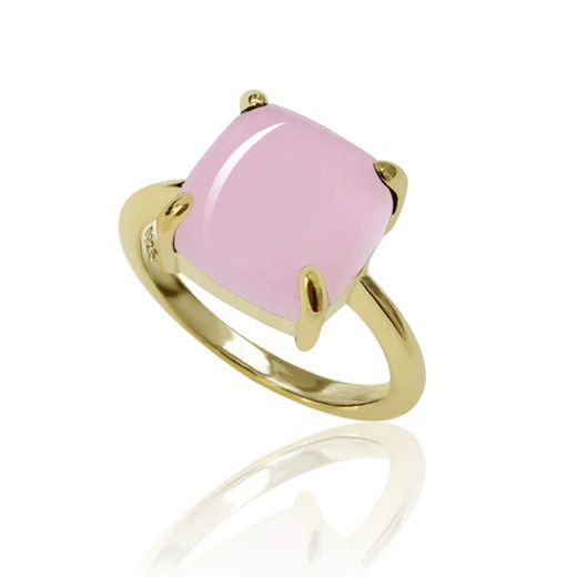 Anillo Plata Dorada Mujer ANM0080DO16CR Piedra Mineral Cuarzo Rosa