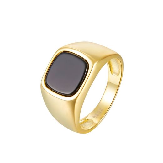 Anillo Plata Dorada Mujer ANM0084DO14OX Piedra Mineral Onix Negro