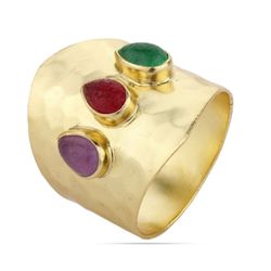 Anillo Plata Dorada Mujer ANM0093DO12RU Piedra Mineral Rubí