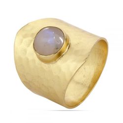 Anillo Plata Dorada Mujer ANM0094DO12PL Piedra Mineral Piedra Luna Redonda