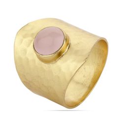 Anillo Plata Dorada Mujer ANM0094DO14CR Piedra Mineral Cuarzo Rosa Redonda