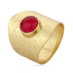 Anillo Plata Dorada Mujer ANM0094DO14RU Piedra Mineral Rubí Redonda