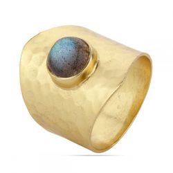 Anillo Plata Dorada Mujer ANM0094DO16LA Piedra Mineral Labradorita Redonda