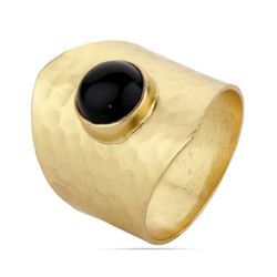 Anillo Plata Dorada Mujer ANM0094DO16OX Piedra Mineral Onix Negro Redonda