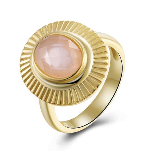 Anillo Plata Dorada Mujer ANM0110DOCR10 Piedra Mineral Cuarzo Rosa Ovalada