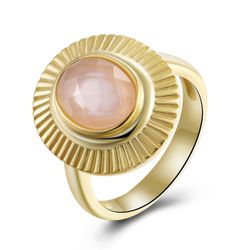 Anillo Plata Dorada Mujer ANM0110DOCR16 Piedra Mineral Cuarzo Rosa Ovalada