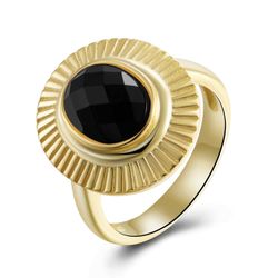 Anillo Plata Dorada Mujer ANM0110DOOX10 Piedra Mineral Onix Negra Ovalada