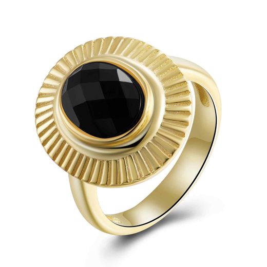 Anillo Plata Dorada Mujer ANM0110DOOX12 Piedra Mineral Onix Negra Ovalada