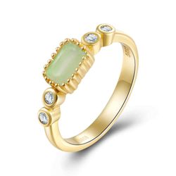 Anillo Plata Dorada Mujer ANM0111DOCA12 Circonitas & Piedra Mineral Calcedonia Rectangular