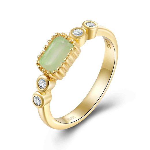 Anillo Plata Dorada Mujer ANM0111DOCA16 Circonitas & Piedra Mineral Calcedonia Rectangular