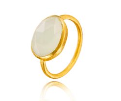 Anillo Plata Dorada Mujer ANM0145DOCA10 Piedra Mineral Calcedonia Ovalada