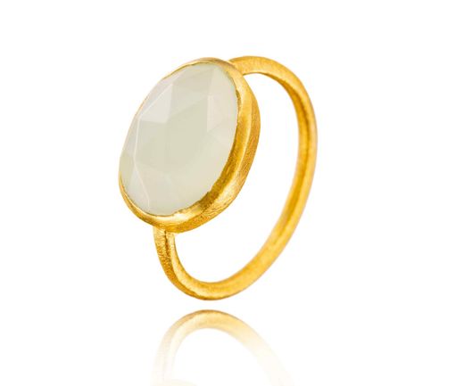 Anillo Plata Dorada Mujer ANM0145DOCA12 Piedra Mineral Calcedonia Ovalada