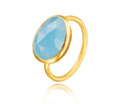 Anillo Plata Dorada Mujer ANM0145DOCB12 Piedra Mineral Calcedonia Azul Ovalada
