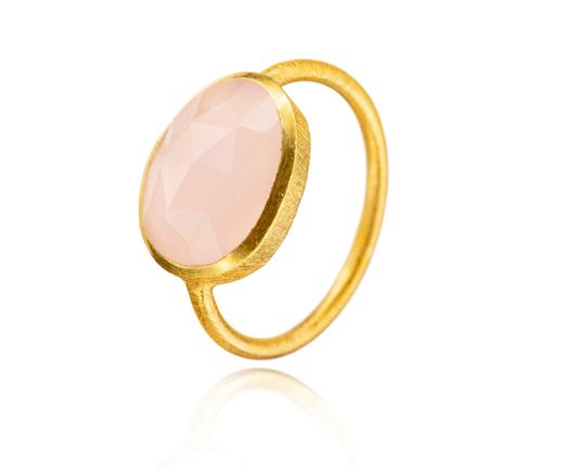 Anillo Plata Dorada Mujer ANM0145DOCR14 Piedra Mineral Cuarzo Rosa Ovalada