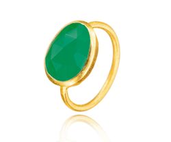Anillo Plata Dorada Mujer ANM0145DOOV12 Piedra Mineral Onix Verde Ovalada